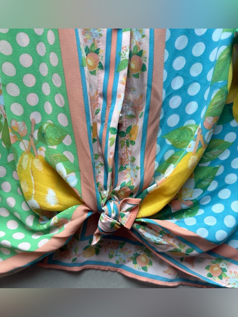Rose & Olive Yellow Green Blue Fruit-Print Button Down Shirt - Picture 11 of 16